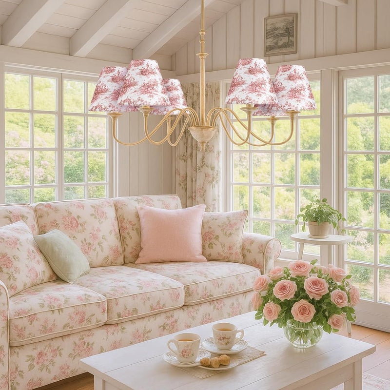 VIHOSE 6 Pcs 6 Pcs Chandelier Lamp Shades Small Chinoiserie Lamp Shade 3 x 6 x 5 Inch French Countryside Toile Clip Bulbs Lampshade for Wall Sconces Pendant Lighting (Flower Arch) - Image 4